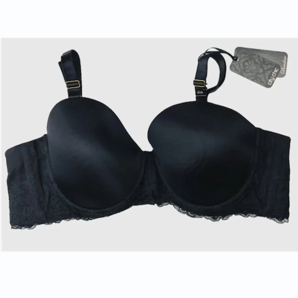 City Chic Boudoir Push-Up Multiway Strapless Bra Black & Pink US Size 42B NWT‎